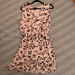 MNG Pink light butterflies tie neck tea mini dress